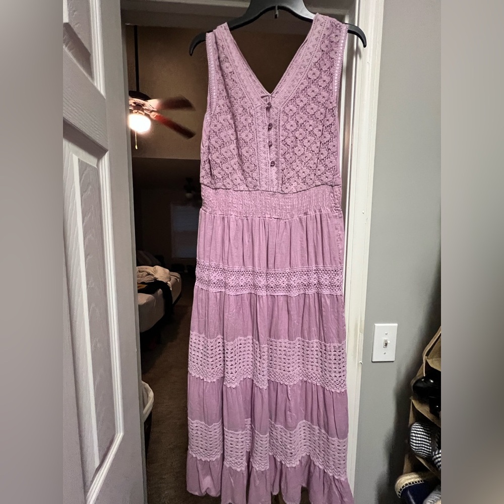 Akoo Lavender Lace Maxi Dress